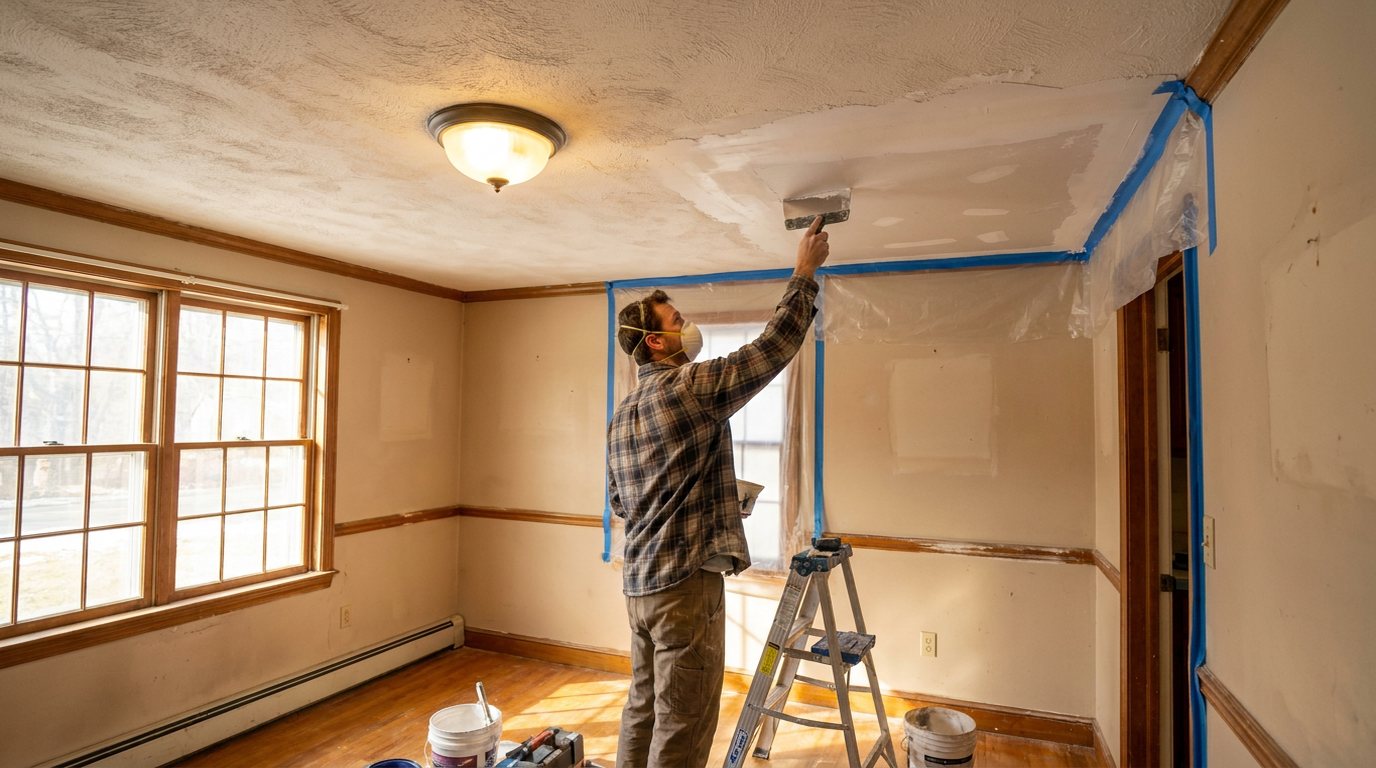 Drywall repair specialist in Meriden Connecticut ceiling patch texture matching New Haven County